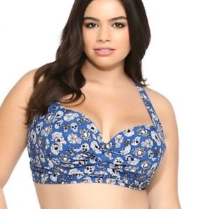 Torrid Blue Skull Underwire Swim Bikini Top 3x